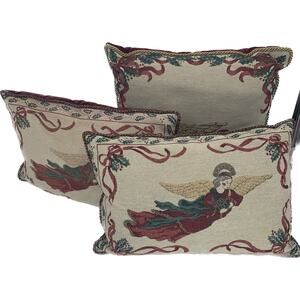 Riverdale Christmas Pillow Set Of Three Angels Gold Wings Tapestry Holiday Decor